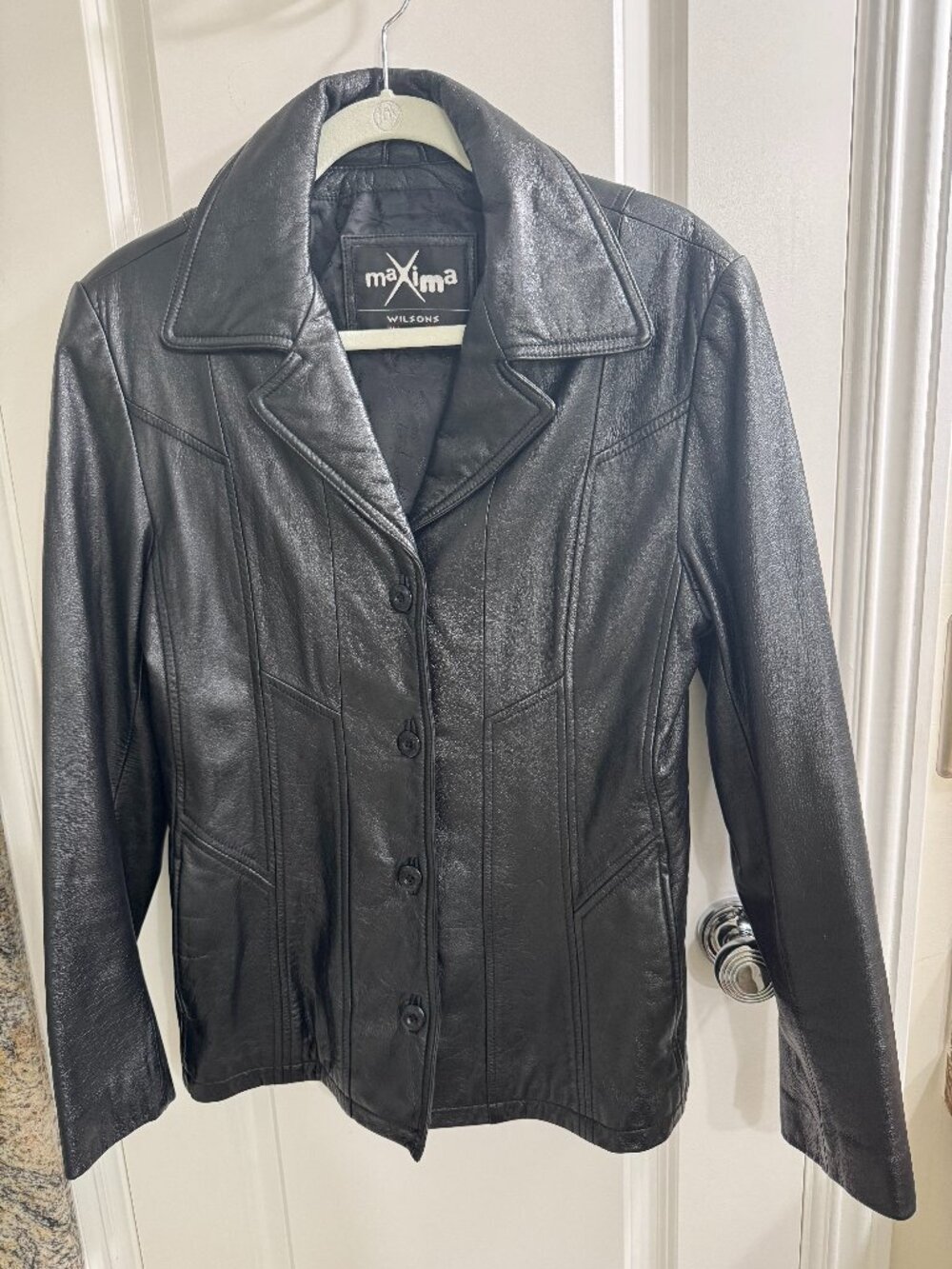 Maxima by Wilson Black Leather Coat/Jacket, size M